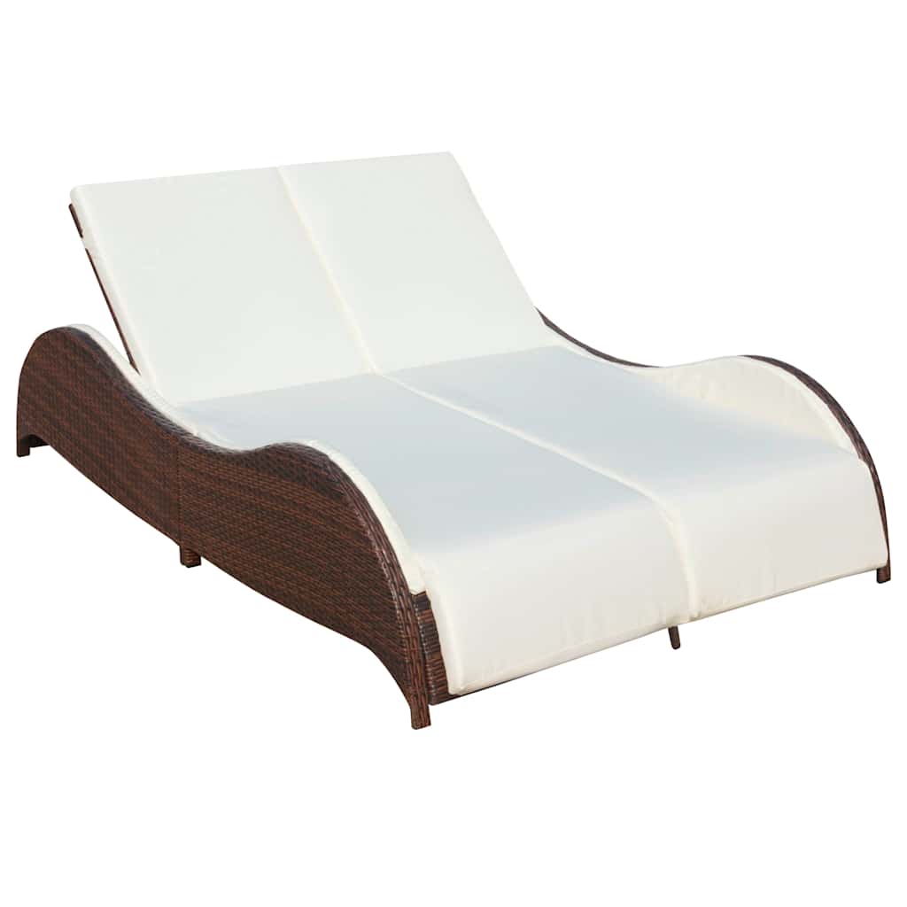 vidaXL Double Sun Lounger with Cushion Poly Rattan Brown