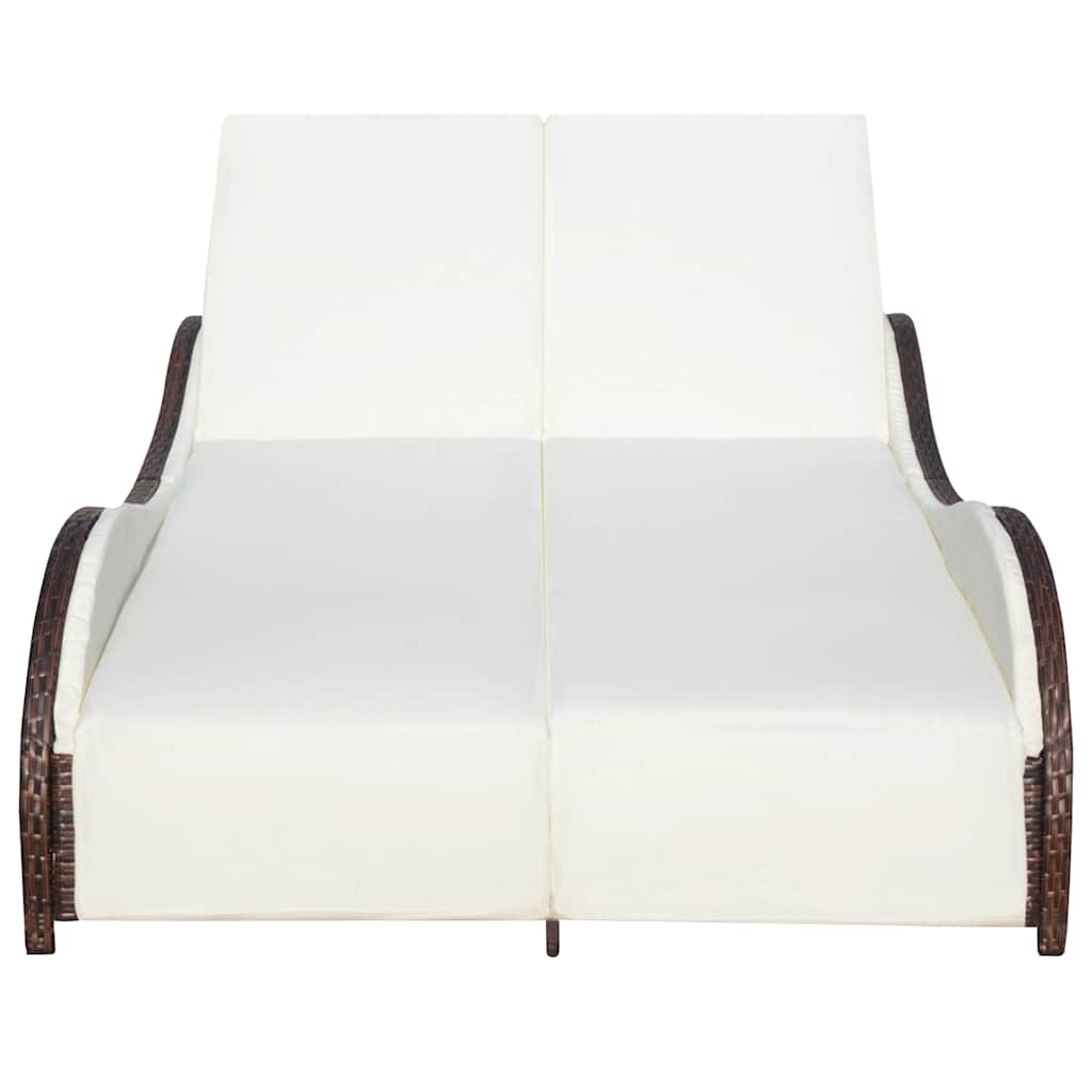 vidaXL Double Sun Lounger with Cushion Poly Rattan Brown