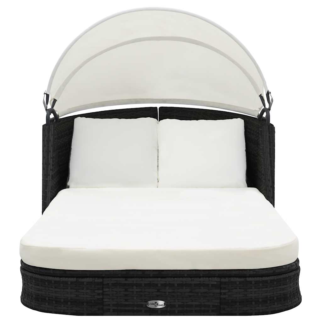 vidaXL Ligbed met luifel poly rattan bruin