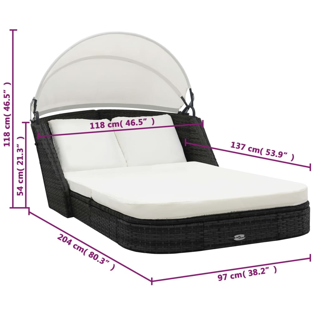 vidaXL Ligbed met luifel poly rattan bruin