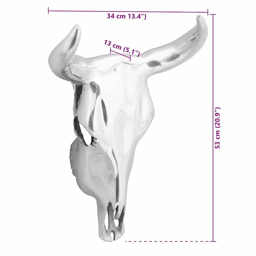 vidaXL Bullschedel Zilver 53 x 11 x 40 cm Aluminium