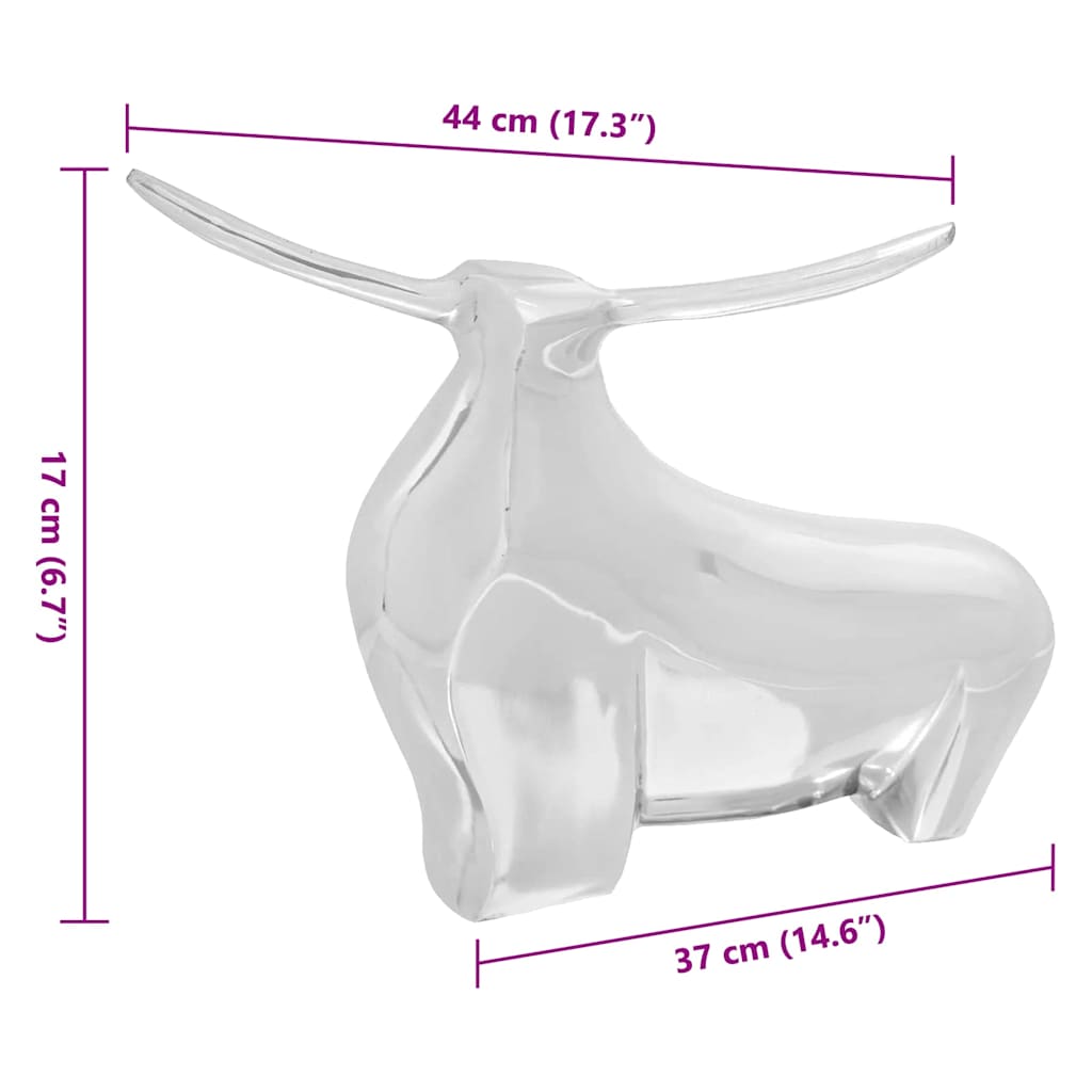 vidaXL Stierensculptuur Zilver 37 x 44 x 17 cm Aluminium