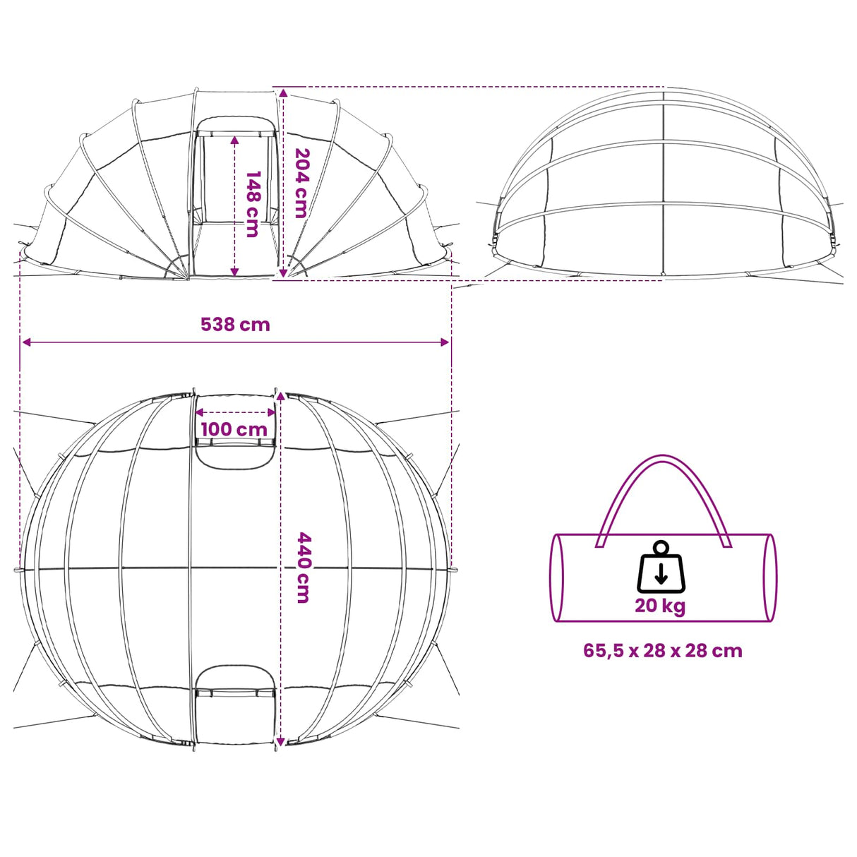 vidaXL Pool Tent Dome Groen 640 x 432 x 205 cm