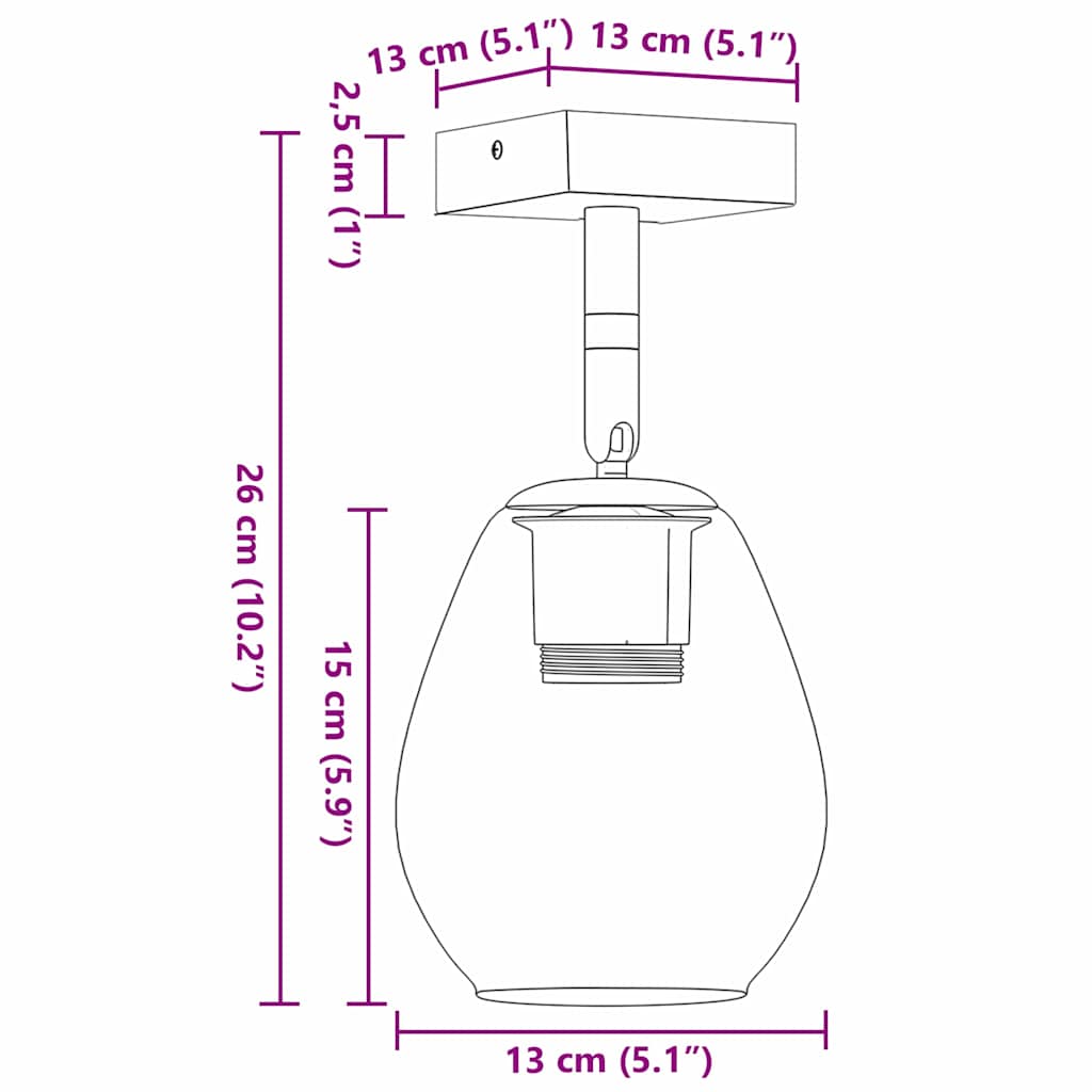 vidaXL Plafondspot Zwart 13 x 13 x 26 cm Glas en Metaal