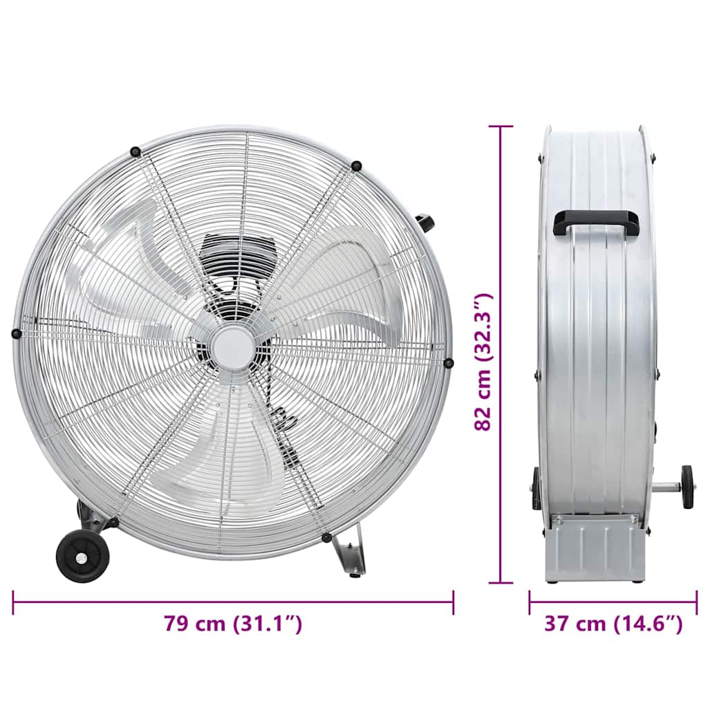 vidaXL Trommelventilator met wiel Zilver 79 x 37 x 82 cm Aluminium