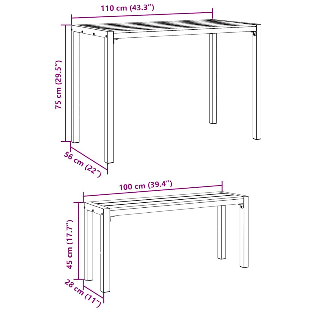 vidaXL Tuin Eettafel Set 3 pcs Antraciet Staal