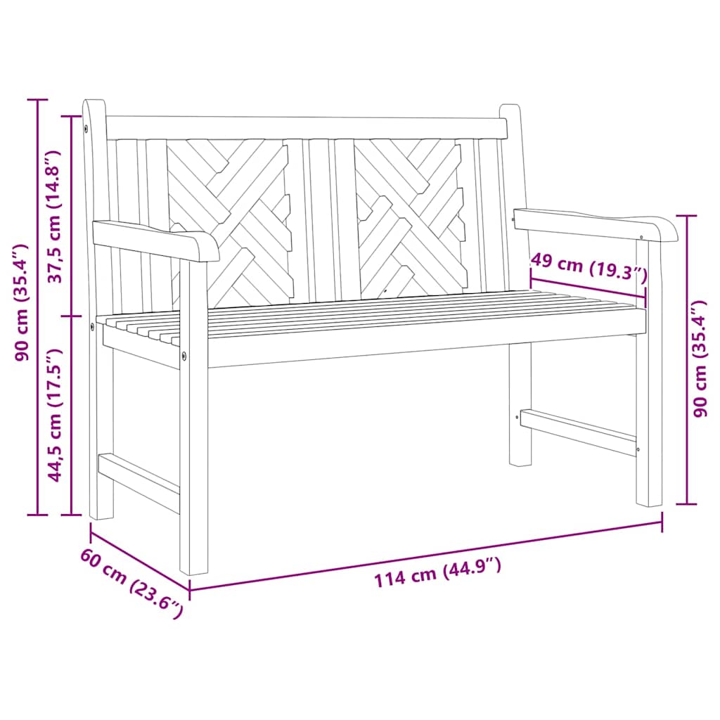 vidaXL Garden Bench 114 x 60 x 90 cm Solid Teakwood