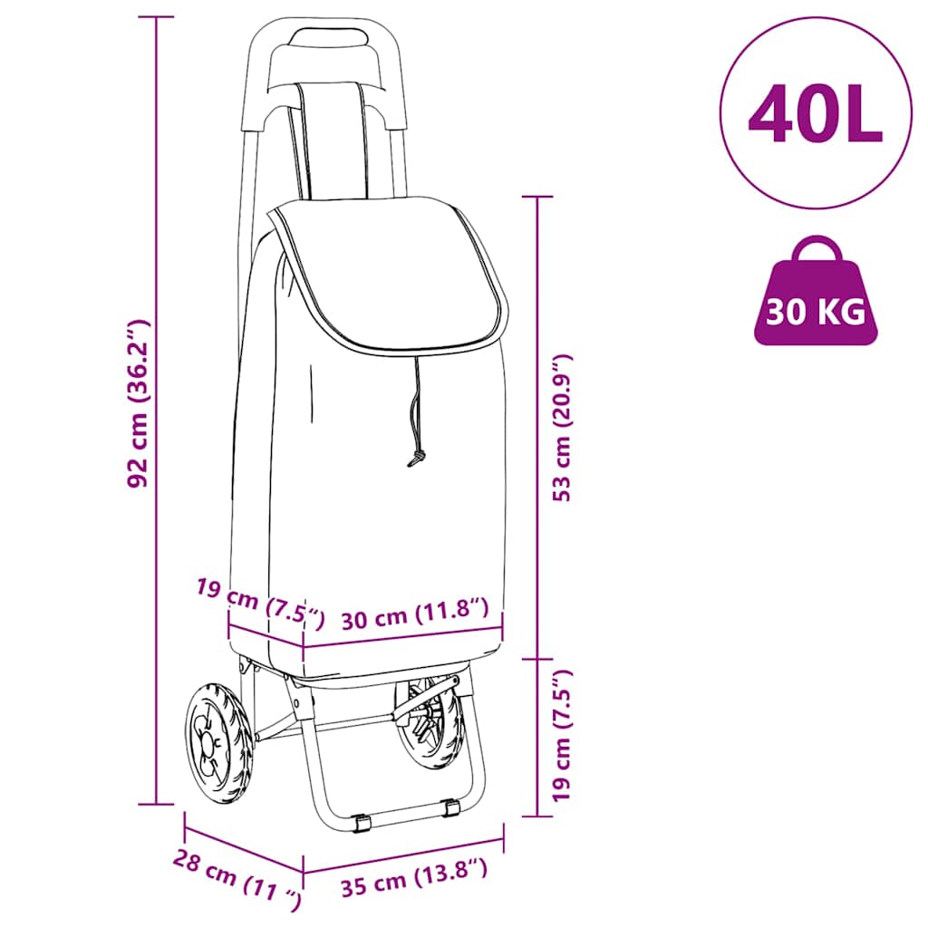 vidaXL Shopping Trolley Grey 35 x 28 x 92 cm Oxford fabric