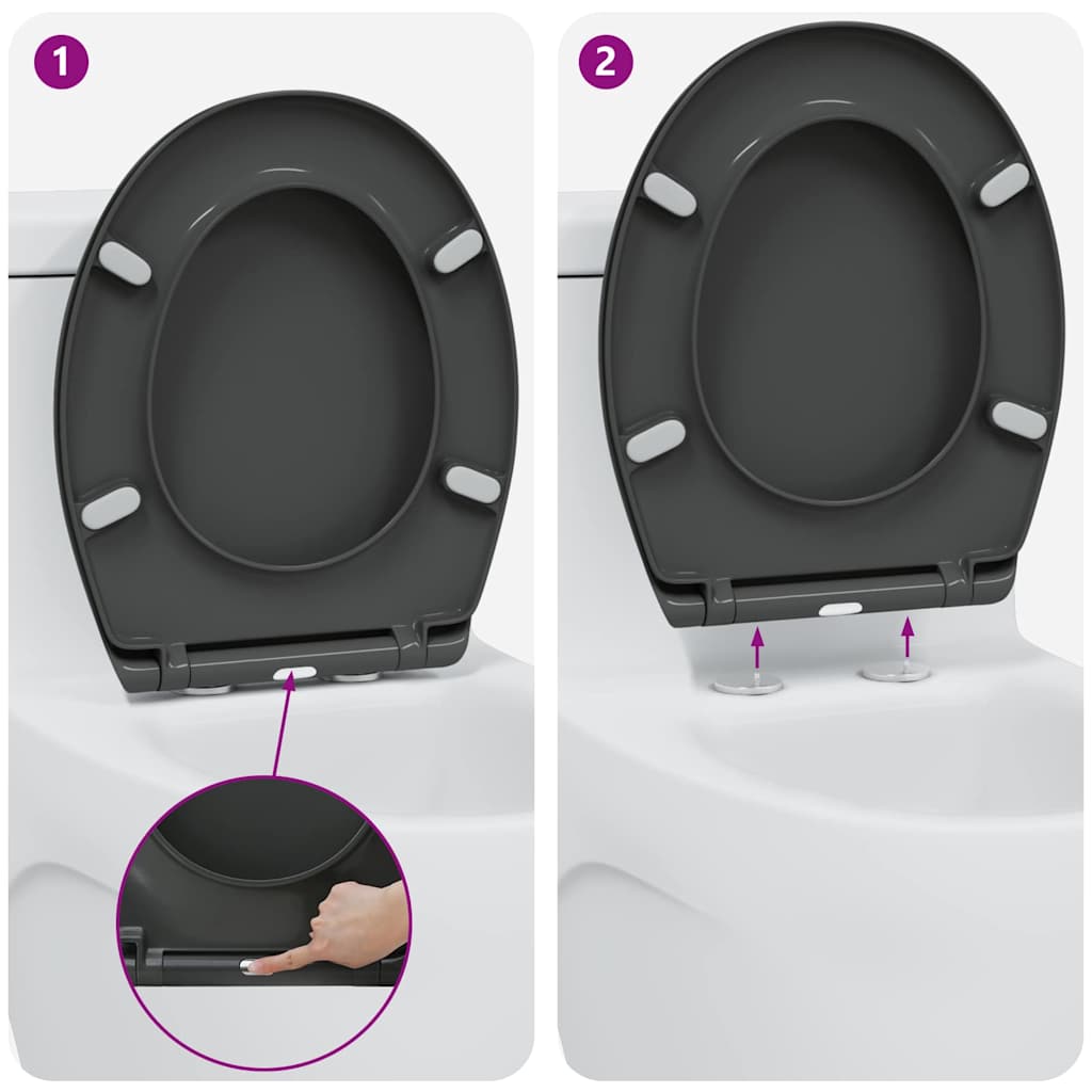 vidaXL Toiletbril Antraciet 47 x 37 x 4 cm Duroplast