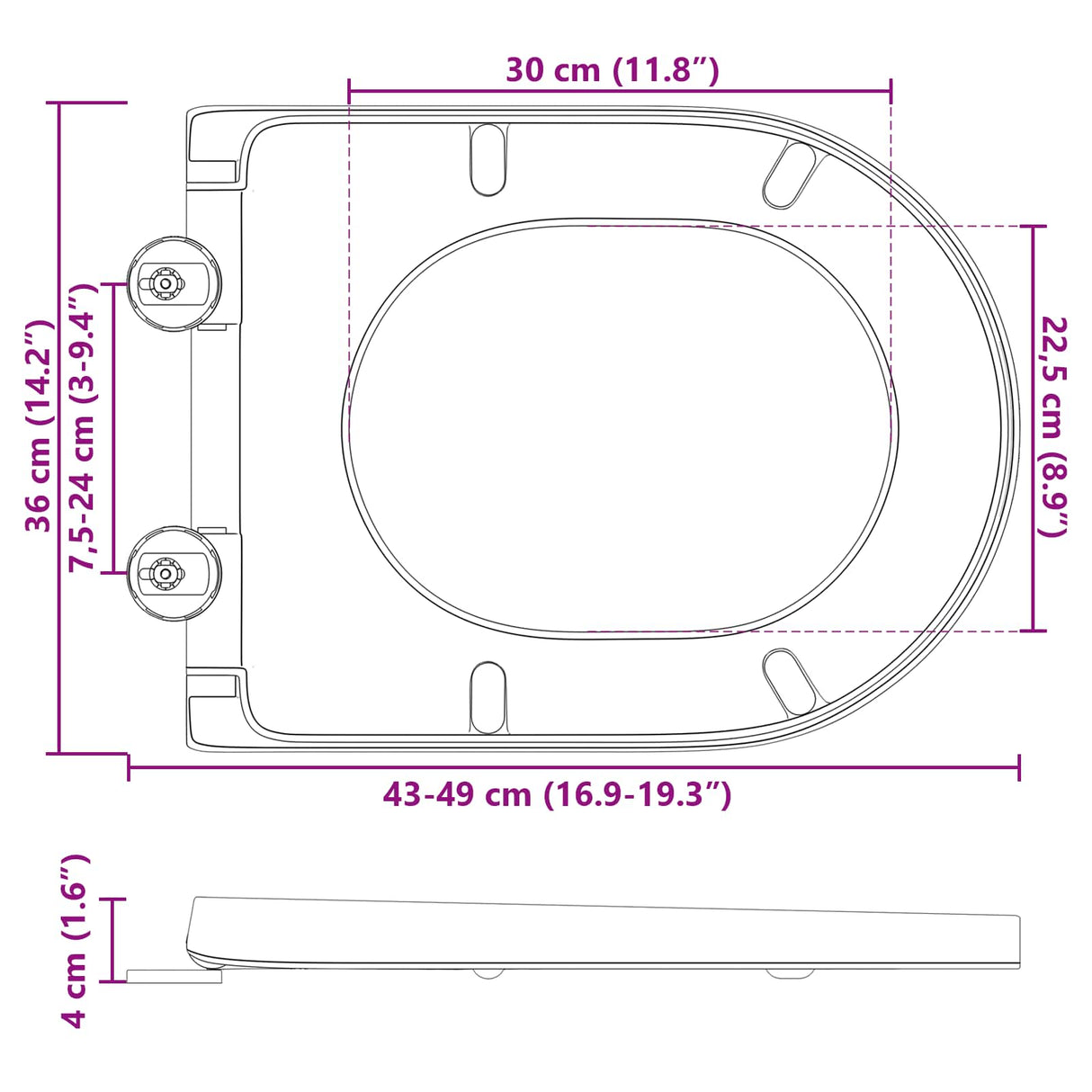 vidaXL Toiletbril Antraciet 49 x 36 x 4 cm Duroplast