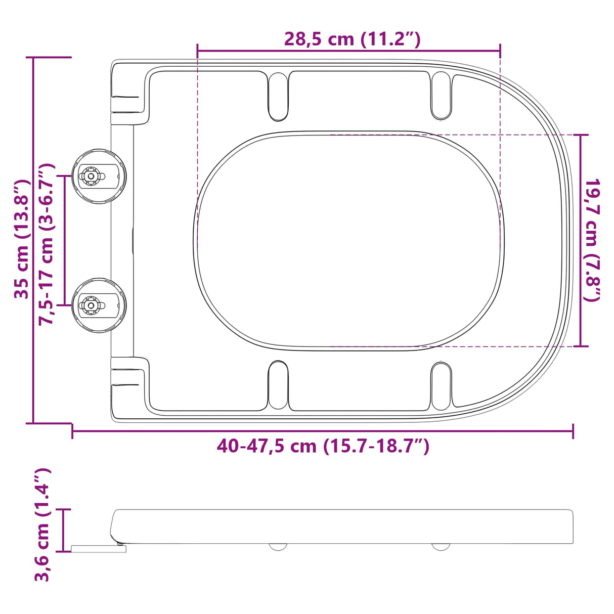 vidaXL Toiletbril Antraciet 47,5 x 35 x 3,6 cm Duroplast