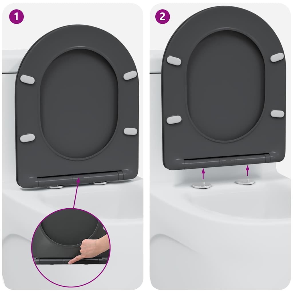 vidaXL Toiletbril Antraciet 47 x 36 x 3,4 cm Duroplast