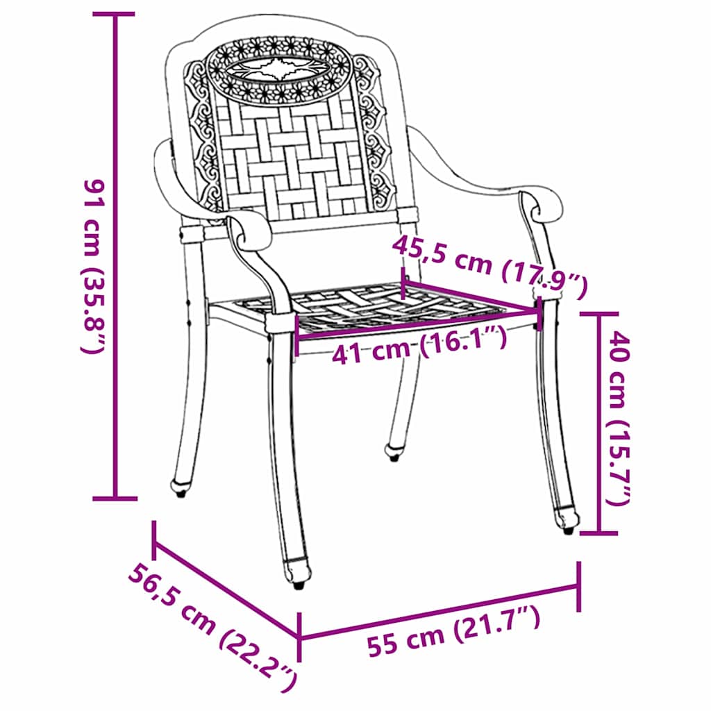vidaXL Garden Chair 2 pcs Bronze 55 x 56.5 x 91 cm Aluminium