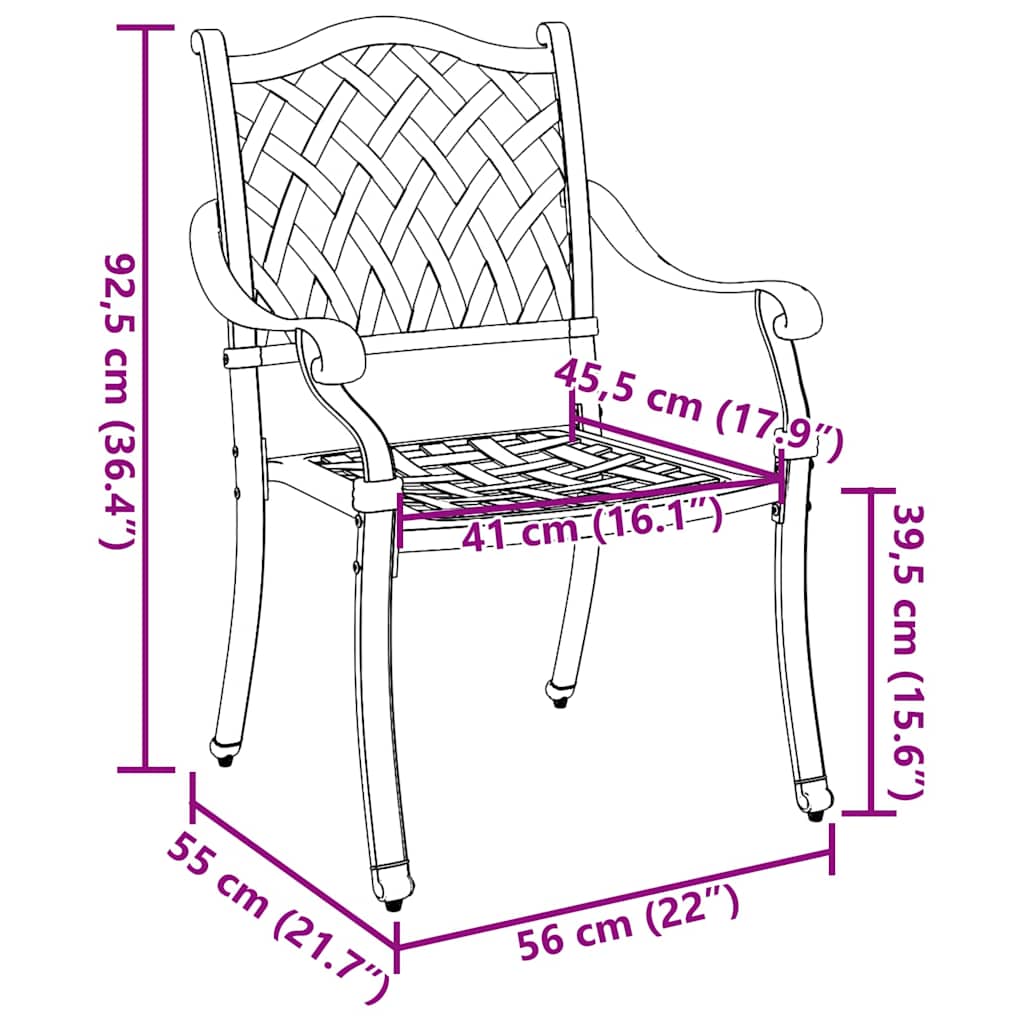 vidaXL Tuinstoel 2 pcs Brons 56 x 55 x 92.5cm Aluminium