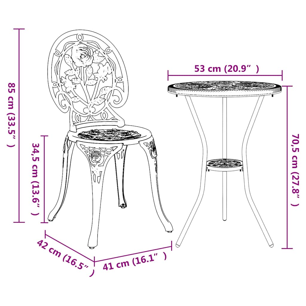 vidaXL Tuin Bistro Set 3 pcs Brons Aluminium