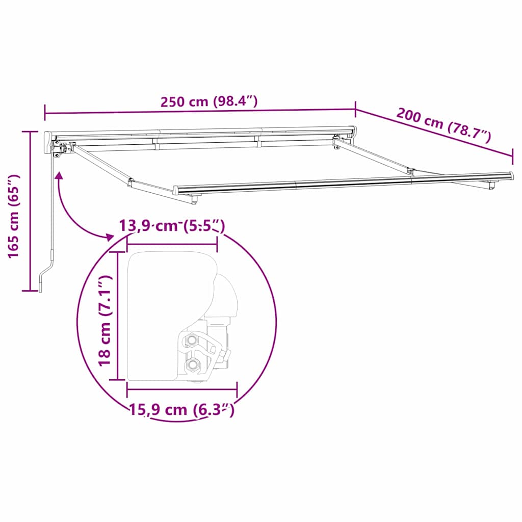 vidaXL Zonnescherm Frame Wit 2,5 x 2 m Poedergecoat staal