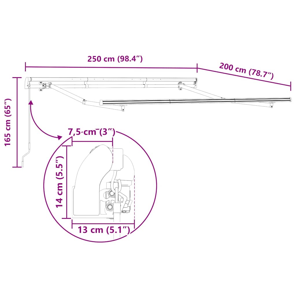 vidaXL Zonnescherm Frame Wit 2,5 x 2 m Metaal