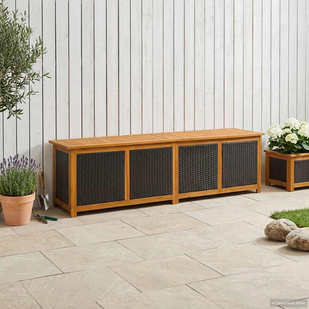 vidaXL Tuinopslagdoos 185 L Massief Acacia Hout 60 x 50 x 56 cm Zwart