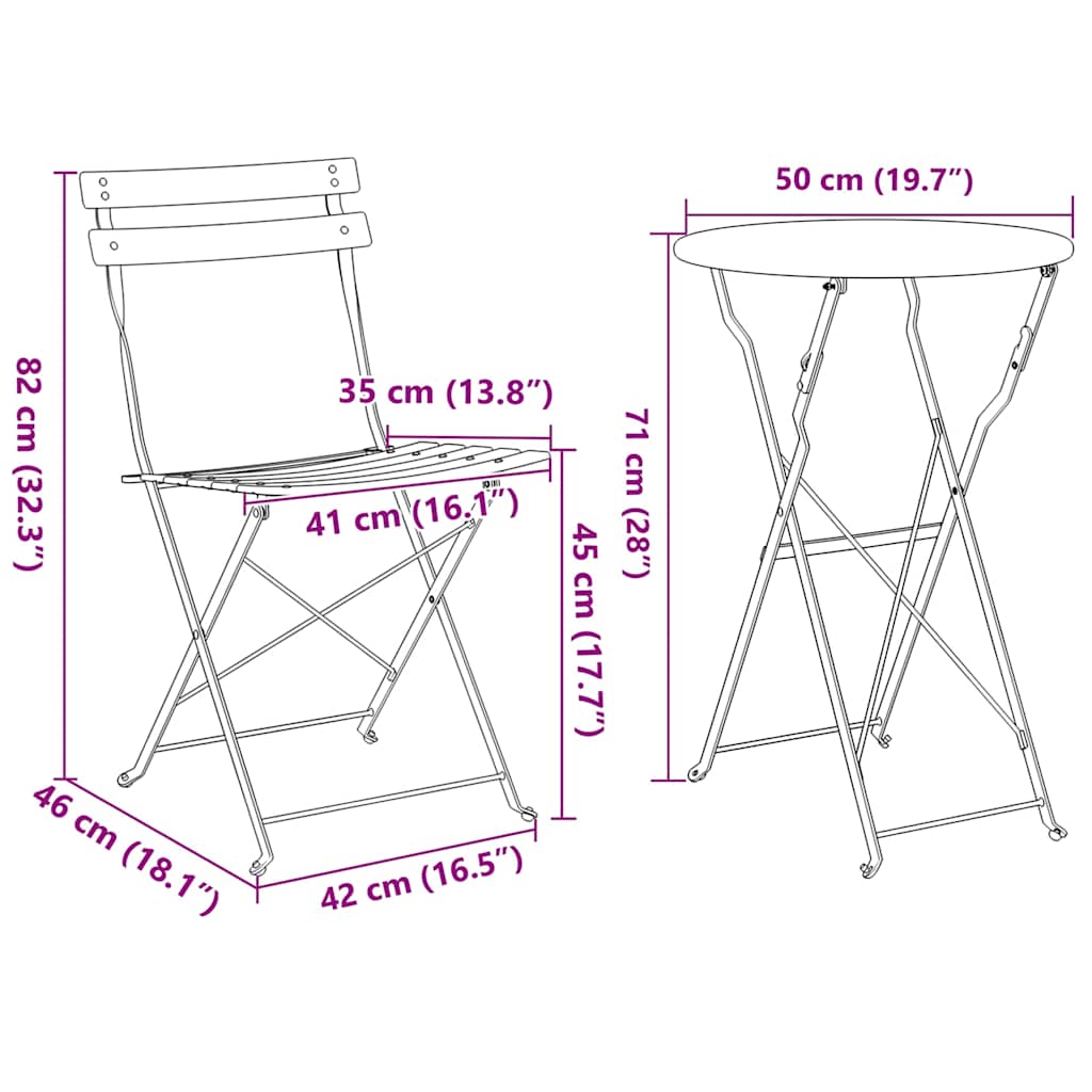 vidaXL Opvouwbare Bistroset 3 pcs Bossen Staal