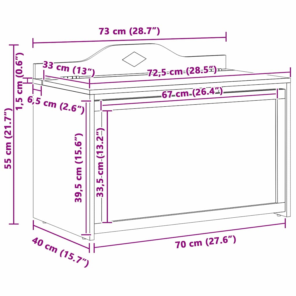 vidaXL Doos met opslag en krijtbord voorkant ROROS Wit 73 x 40 x 55 cm