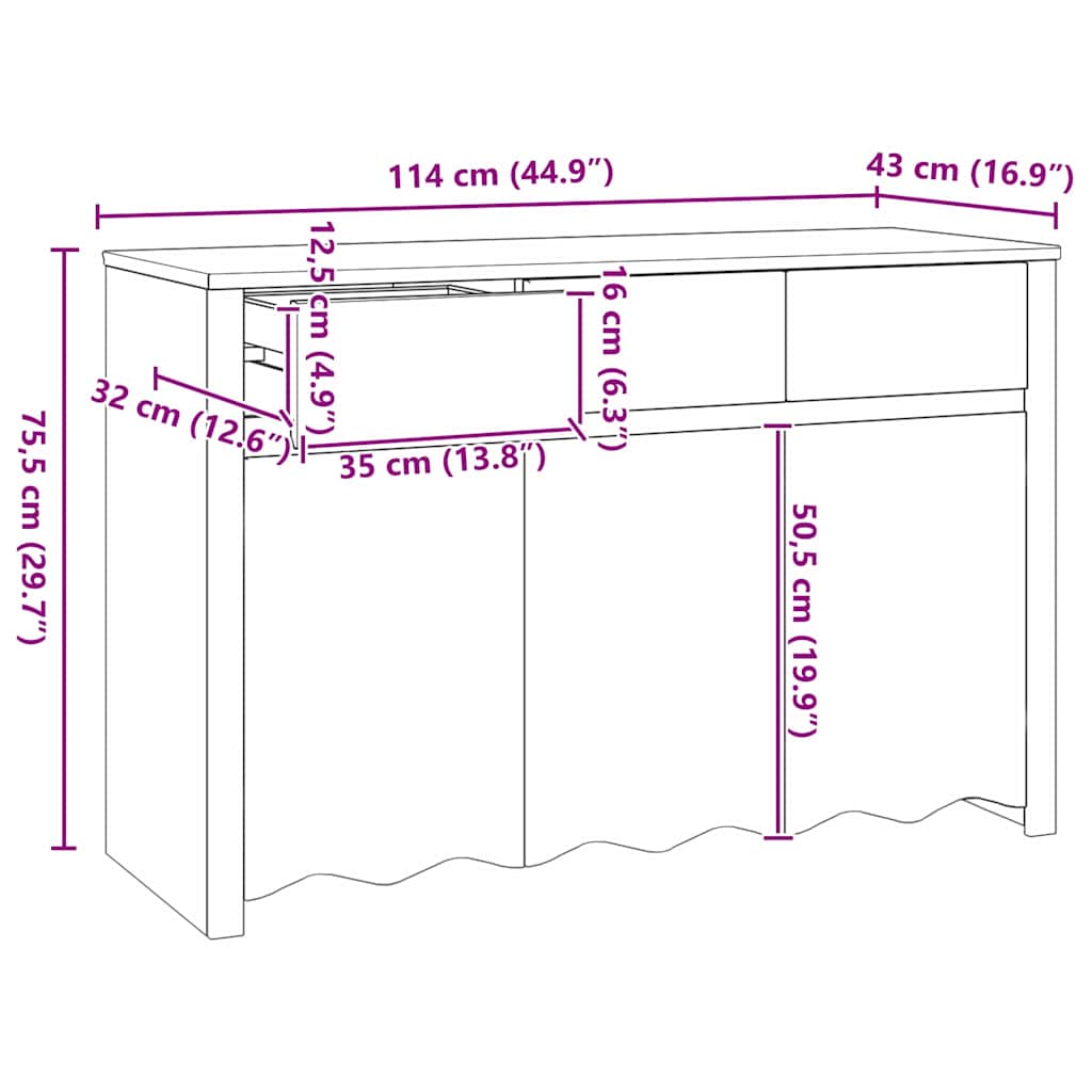 vidaXL Dressoir Drammen Eiken 114 x 43 x 75,5 cm Massief grenenhout