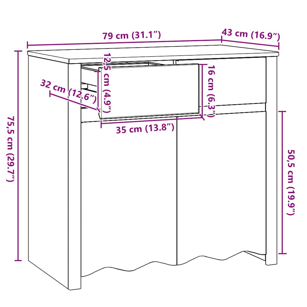 vidaXL Dressoir Drammen Eiken 79 x 43 x 75,5 cm Massief grenenhout