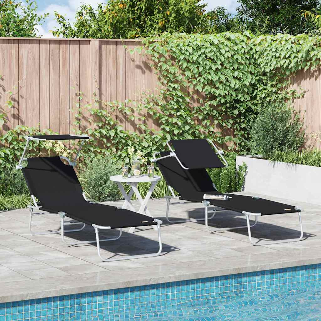 vidaXL Foldable Sun Lounger with Canopy Steel Apple Green