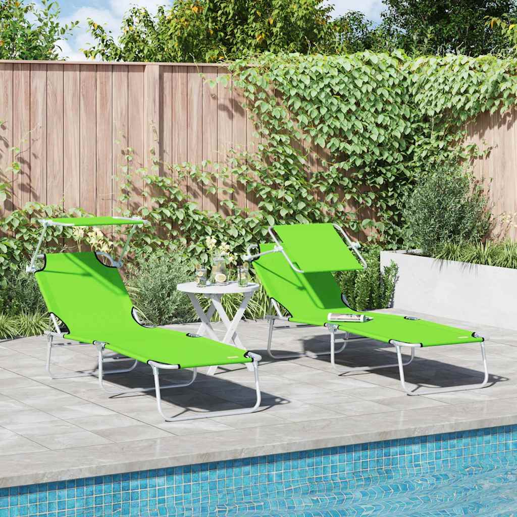vidaXL Foldable Sun Lounger with Canopy Steel Apple Green