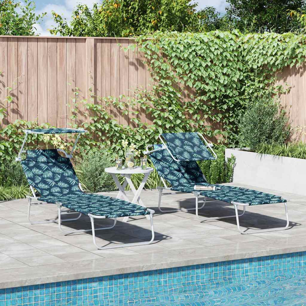 vidaXL Foldable Sun Lounger with Canopy Steel Apple Green