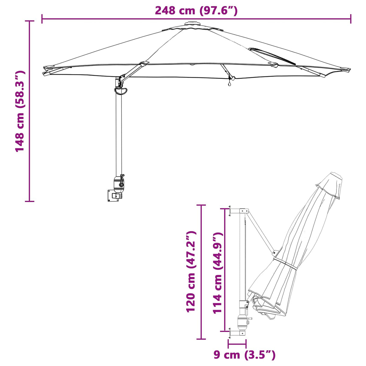 vidaXL Tuinparasol Zand 248 x 248 x 148 cm Polyester en Staal