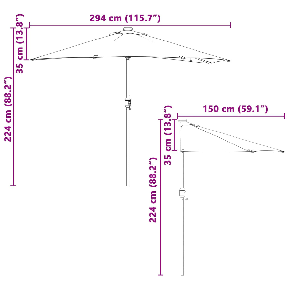 vidaXL Tuinparasol Zand 294 x 150 x 224 cm Polyester en Staal