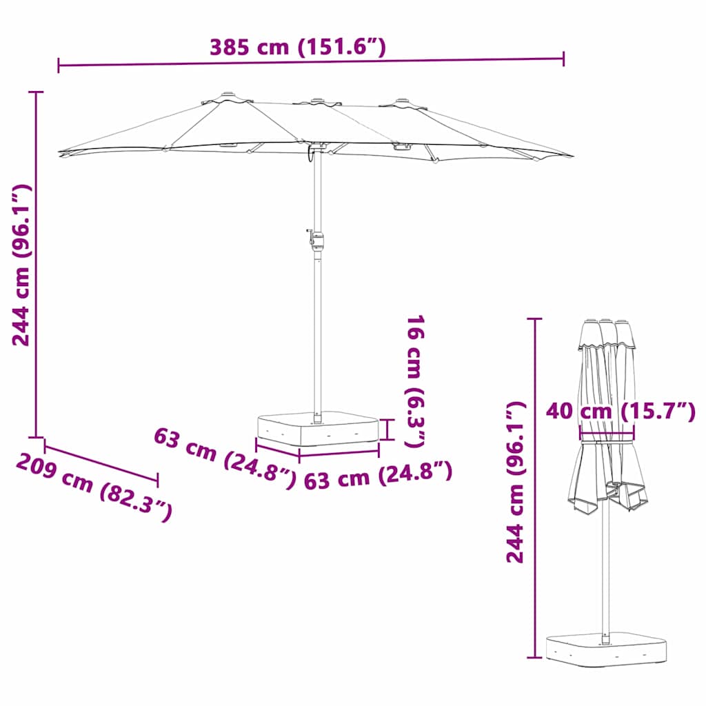 vidaXL Tuinparasol Zand 385 x 209 x 244 cm Polyester en Staal