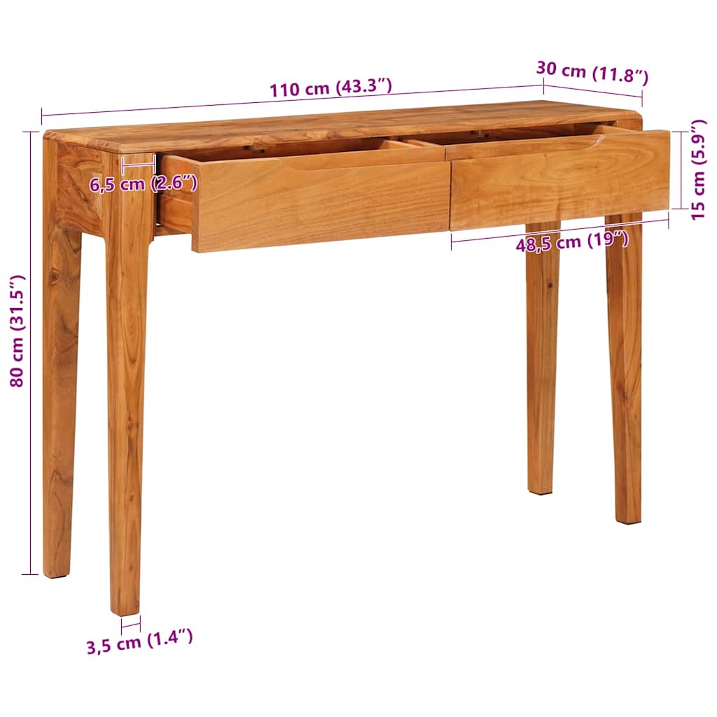 vidaXL Wandtafel met lade Bruin 110 x 30 x 80 cm Massief Acacia Hout