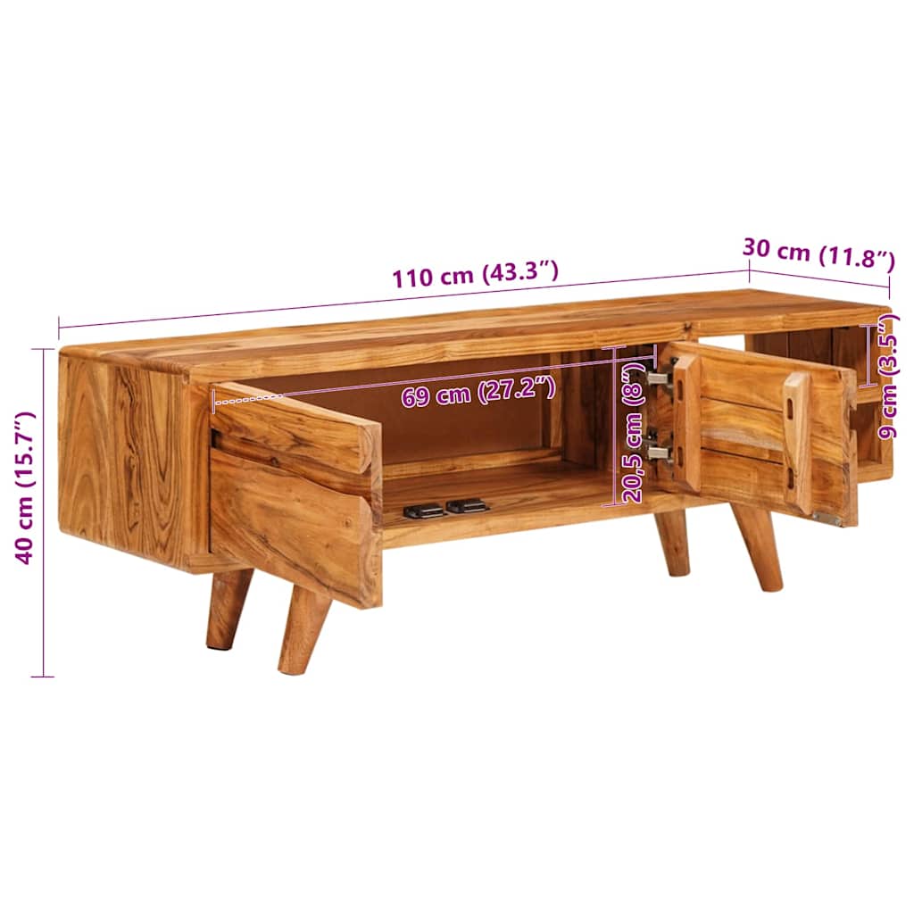 vidaXL TV Kast met plank Bruin 110 x 30 x 40 cm Massief Acacia Hout