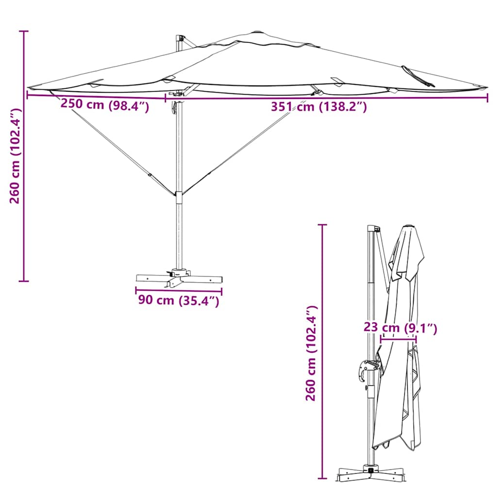 vidaXL Parasol Sand 351 x 250 x 260 cm Polyester and Aluminium