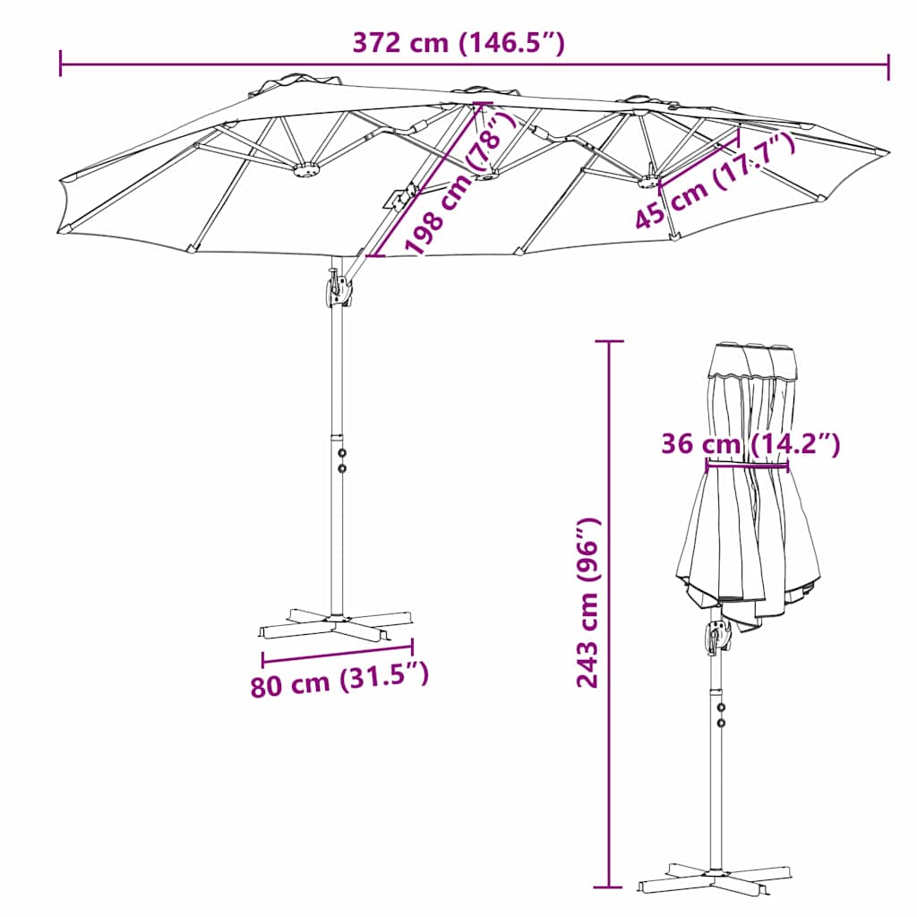 vidaXL Parasol Zand 372 x 198 x 243 cm Polyester en Aluminium