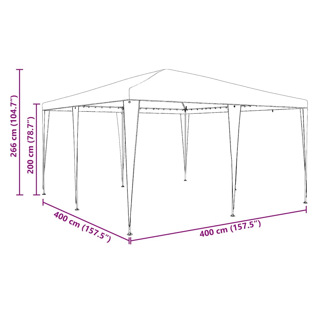vidaXL Party Tent White 400 x 400 x 266 cm Polyethylene and Steel