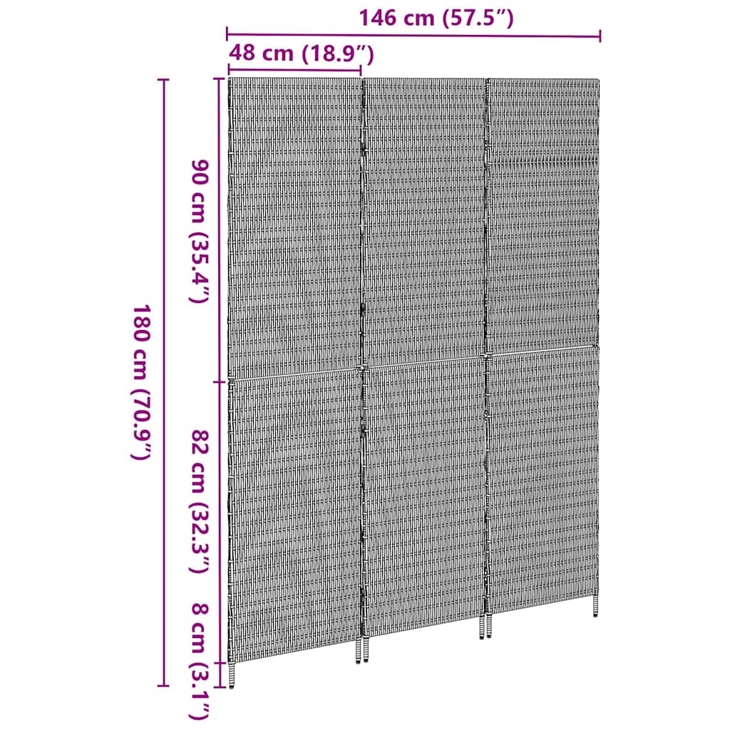 vidaXL Kamerverdeler Zwart 146 x 180 cm poly rattan