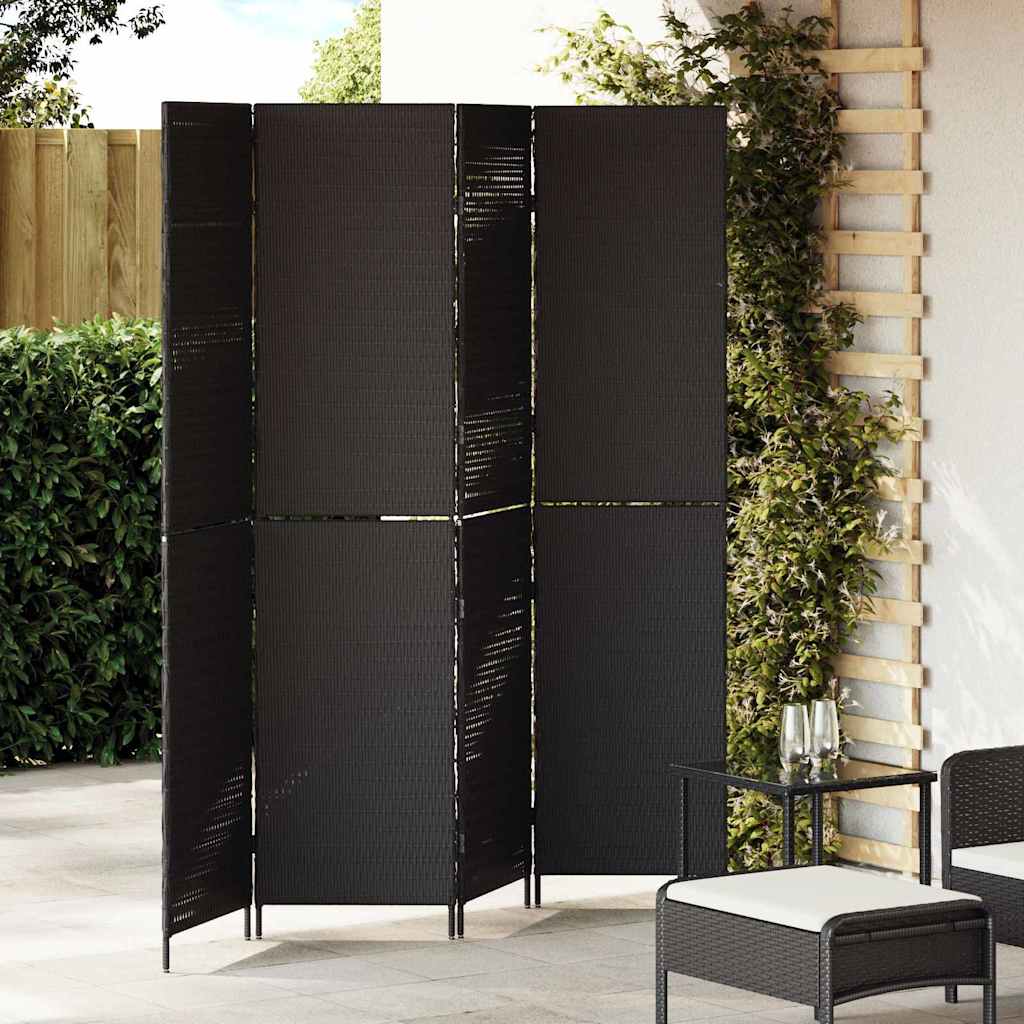 vidaXL Kamerverdeler Zwart 146 x 180 cm poly rattan