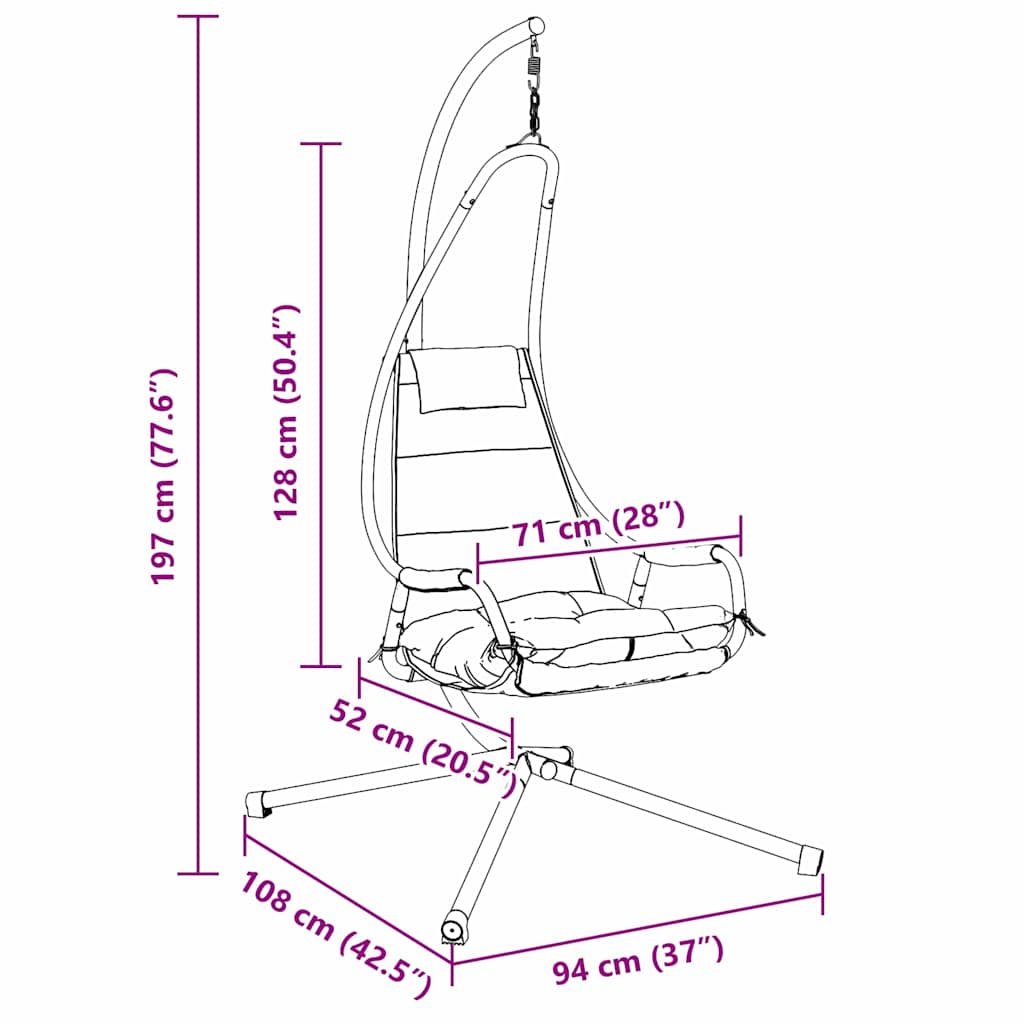 vidaXL Hangende ei-stoel Antraciet 94 x 107 x 196,5 cm Staal