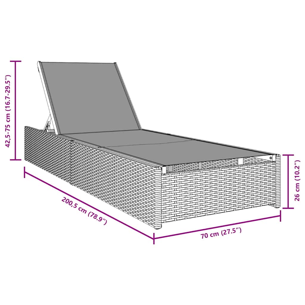 vidaXL Ligstoel Zwart 200.5 x 70 x 75 cm poly rattan