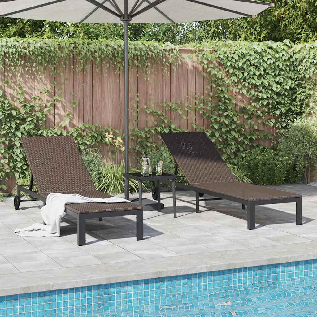 vidaXL Ligstoel 2-persoon 3 pcs Bruin poly rattan