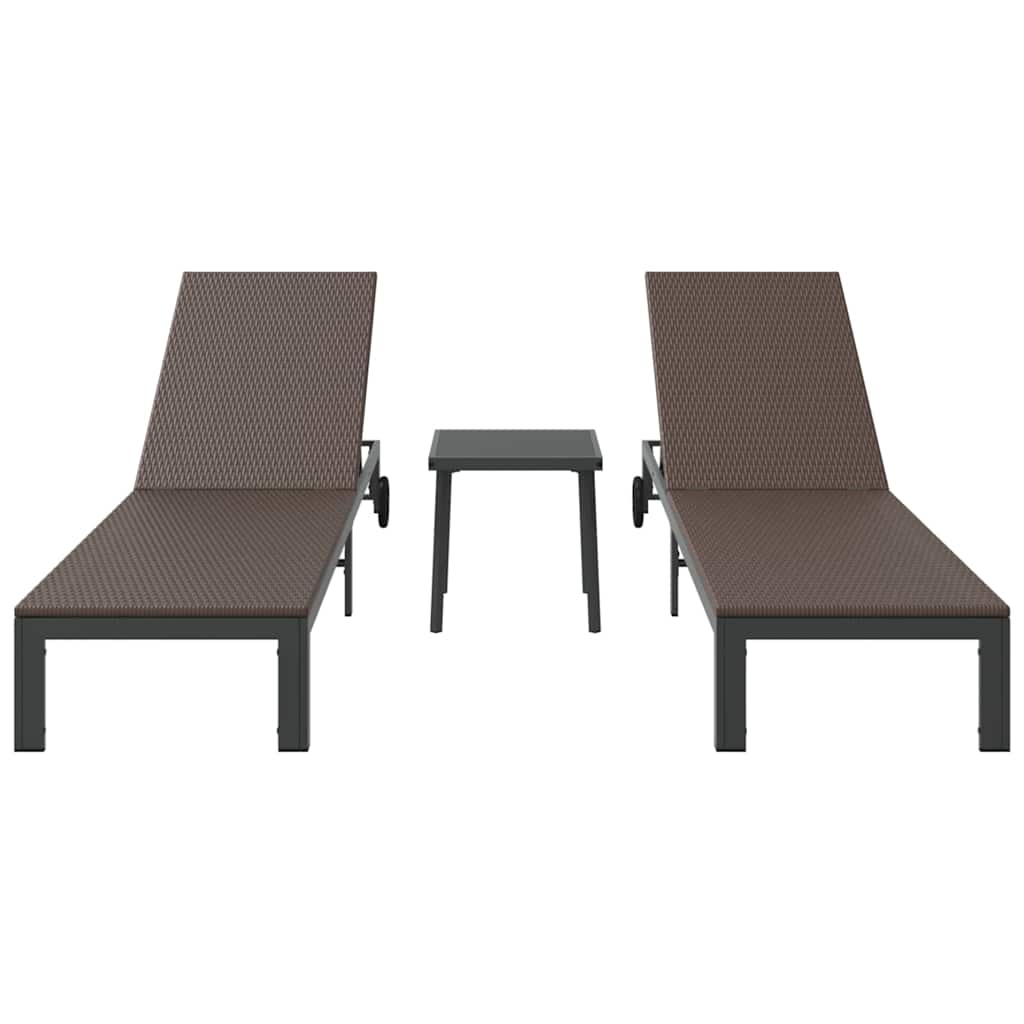 vidaXL Ligstoel 2-persoon 3 pcs Bruin poly rattan