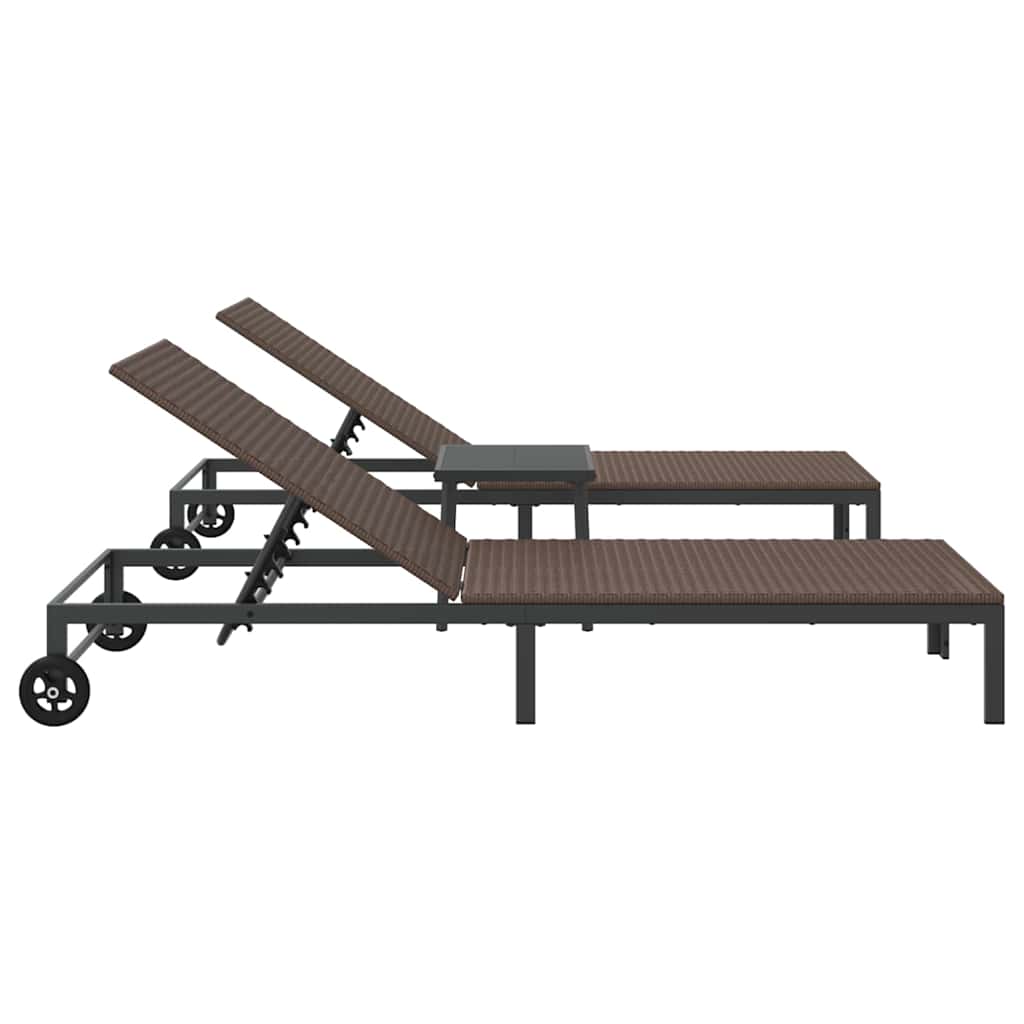 vidaXL Ligstoel 2-persoon 3 pcs Bruin poly rattan