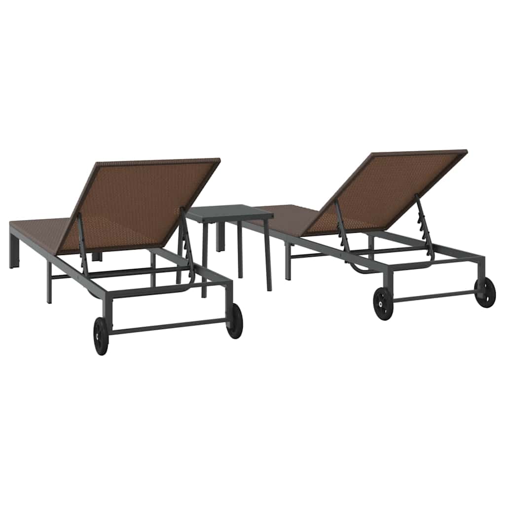vidaXL Ligstoel 2-persoon 3 pcs Bruin poly rattan