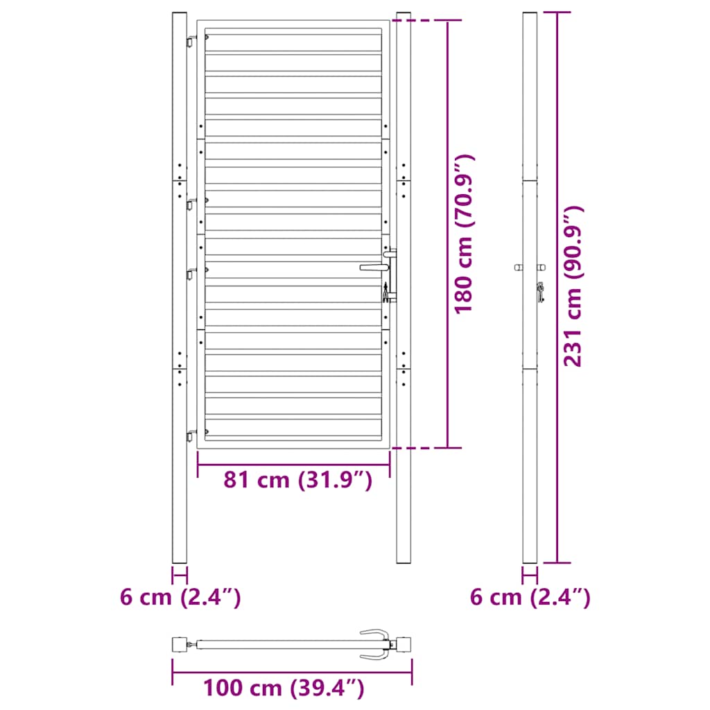 vidaXL Lockable Garden Gate 100x100 cm Aluminum Black