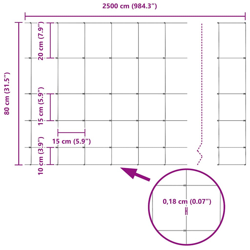 vidaXL Weidehekwerk Zilver 25 x 0,8 m Gegalvaniseerd staal