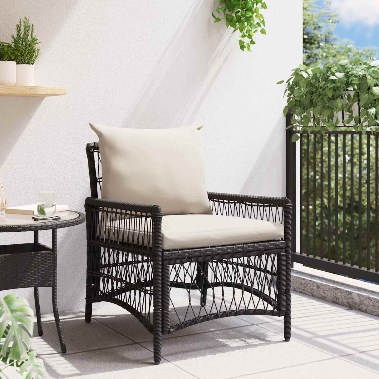 vidaXL Tuinstoel met kussen Zwart 73 x 61 x 77 cm poly rattan