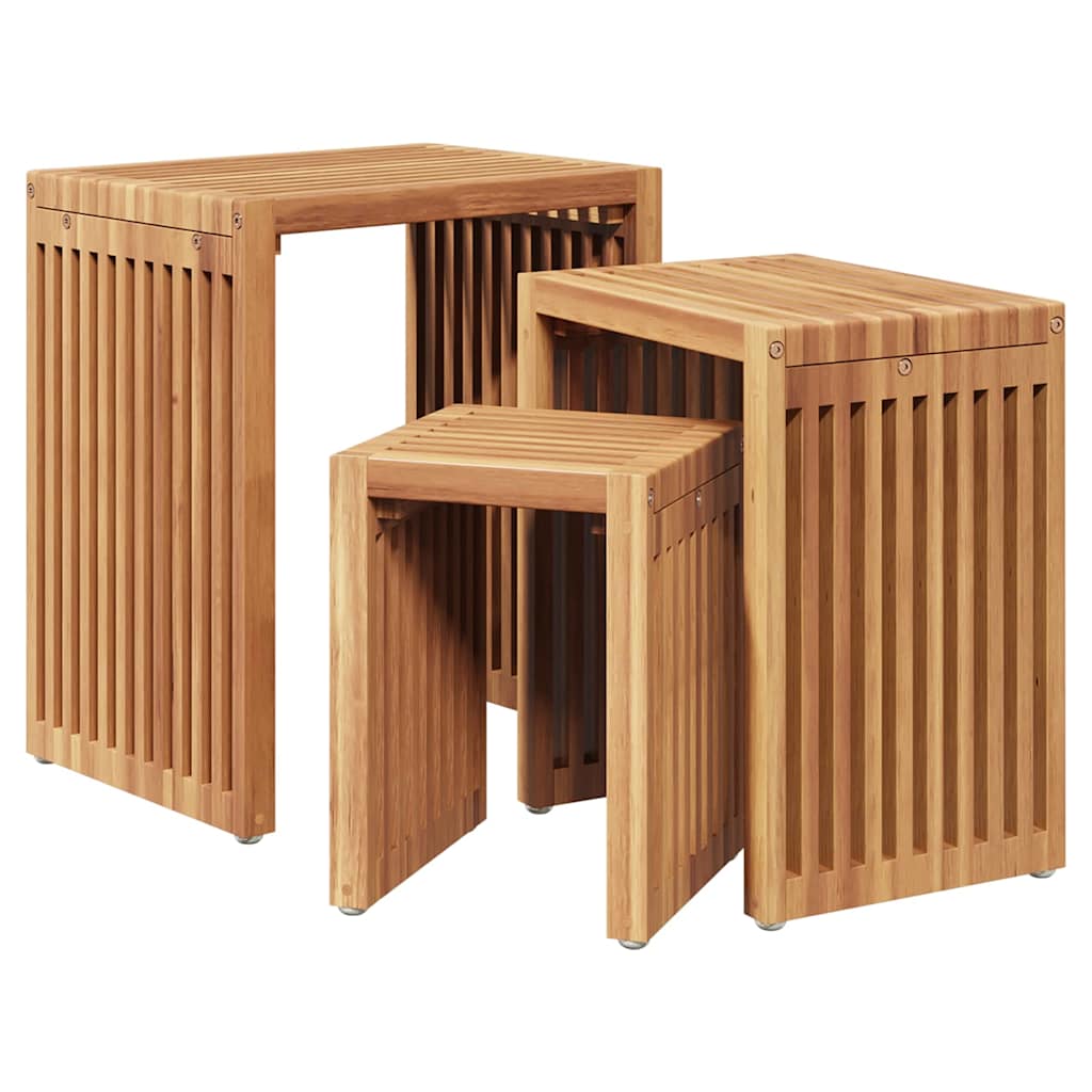 vidaXL Tuin Bijzettafel 3 pcs Bruin 33 x 44,5 x 51 cm Massief Teakhout