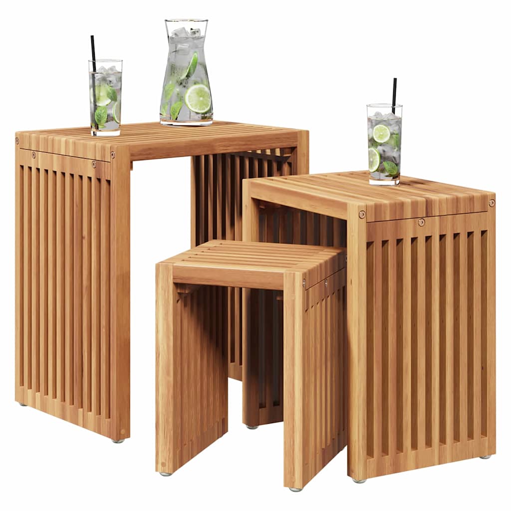 vidaXL Tuin Bijzettafel 3 pcs Bruin 33 x 44,5 x 51 cm Massief Teakhout